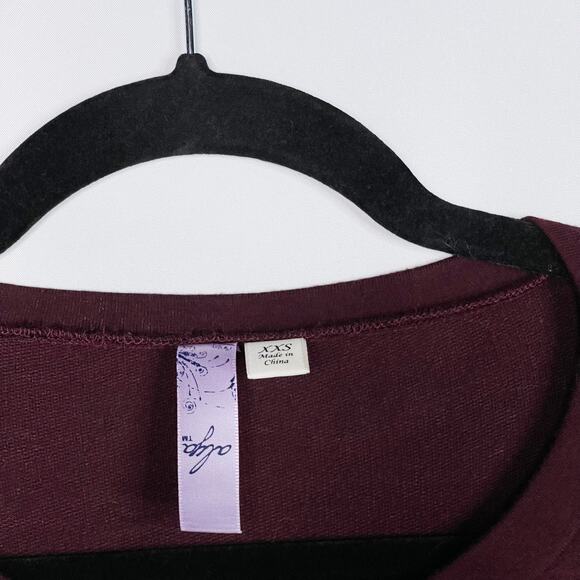 Alya Burgundy Red 2XS XXS Twist Front Lace Inset Long Sleeve Top Modal Stretch - Picture 5 of 9